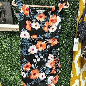 Charlotte Russe Black Dress with Orange and Blue Floral Design